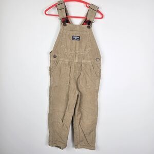 OshKosh B'gosh Kids 3T Overall Tan Corduroy Red Black Checkered Lined